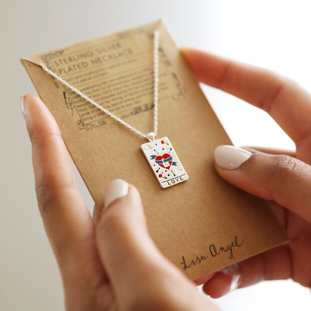Enamel Love Tarot Card Style Necklace in Silver Enamel Love Tarot Card Style Necklace in Silver
