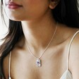 Model Wearing Love Tarot Enamel Pendant Necklace in Silver