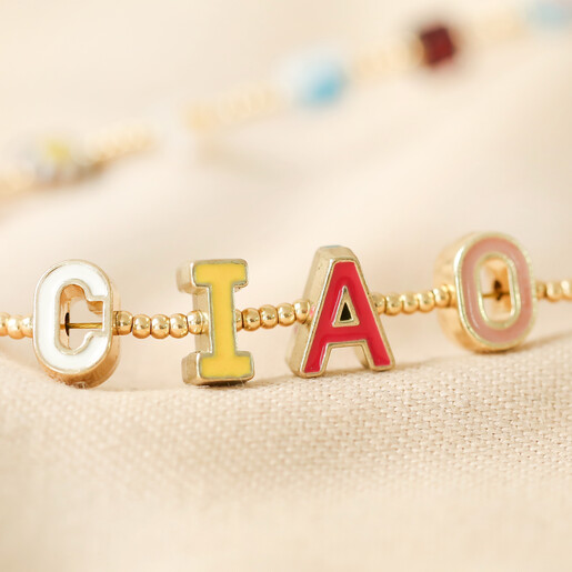 Close Up of CIAO Beads on Millefiori Bead Ciao Necklace