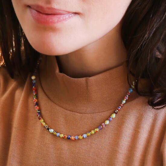 Colourful Mixed Beads Necklace in Gold