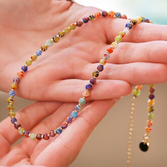 Colourful Mixed Beads Necklace in Gold