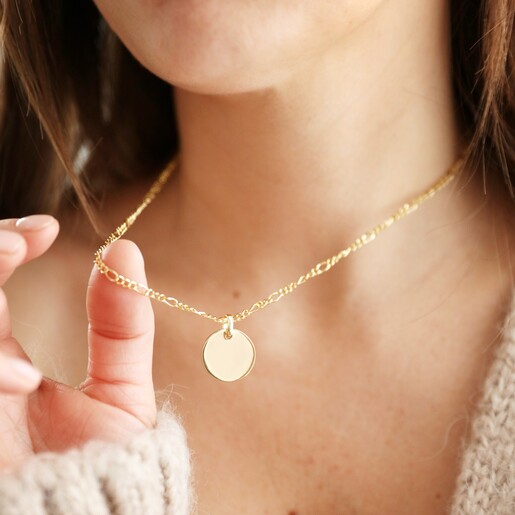 Disc and Figaro Chain Necklace in Gold