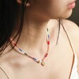 Model Wearing Rainbow Beads and Freshwater Pearl Necklace