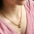 Personalised Round Clasp and Hoop Necklace in Gold on Model