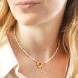 Round Clasp and Pearls Necklace in Gold on Model