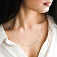 Model Wearing Stainless Steel Long Starry Necklace in Silver