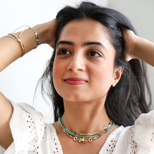 Necklace on Model Turquoise Beaded Necklace on Model