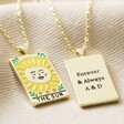 Personalised Enamel Tarot Card Necklace in Gold on Beige Fabric