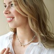 Personalised Initial Semi-Precious Stone Beaded Necklace in Pastel Green on Model