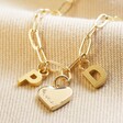 Personalised Initials and Heart Charm Rectangle Chain Necklace in Gold