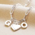 Personalised Initials and Heart Charm Rectangle Chain Necklace in Silver