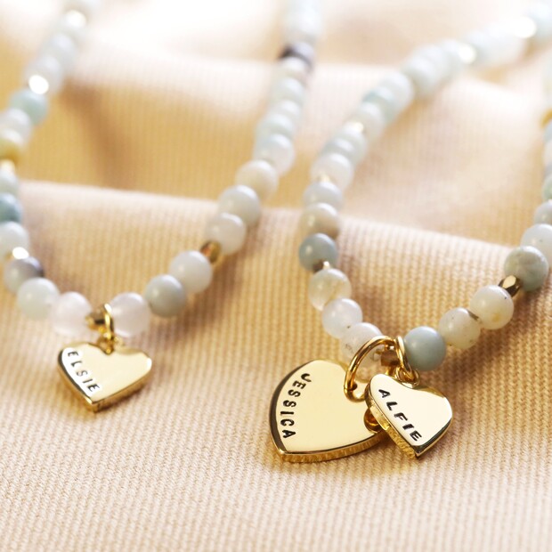 Personalised Semi-Precious Stone Beaded Necklace in Pastel Green Personalised Semi-Precious Stone Beaded Necklace in Pastel Green