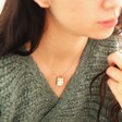 Female Model Wearing Personalised Sterling Silver Celestial Notebook Necklace