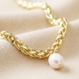 Plaited Rope Chain Necklace with Pearl in Gold Close-up