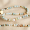 Semi-Precious Stone Beaded Necklace in Pastel Green on fabric background