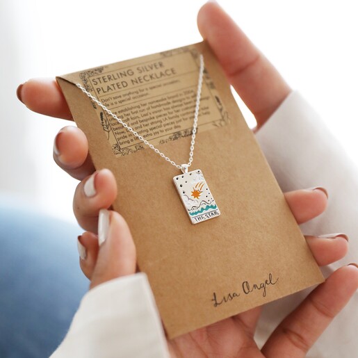 The Star Tarot Enamel Pendant Necklace in Silver on Card