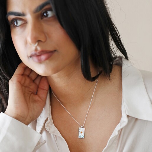 The Star Tarot Enamel Pendant Necklace in Silver on Model