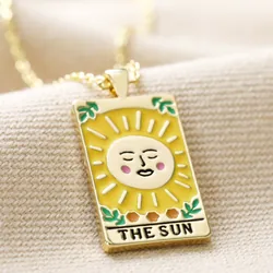 Enamel The Sun Tarot Card Necklace in Gold