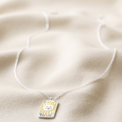 The Sun Tarot Enamel Pendant Necklace in Silver Full Length