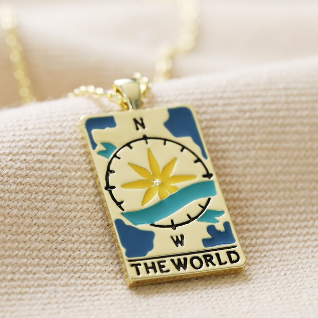 Enamel The World Tarot Card Necklace in Gold Enamel The World Tarot Card Necklace in Gold