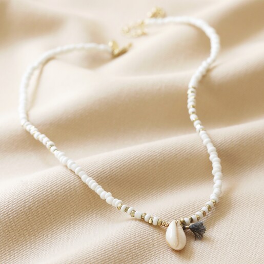 White Beaded Shell Charm Necklace | Lisa Angel
