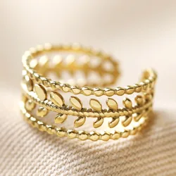 Stainless Steel Grecian Leaf Ring in Gold