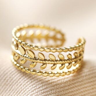 Stainless Steel Grecian Leaf Ring in Gold