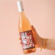 Model Holding Personalised Floral I Love You Valentine's Day Wine