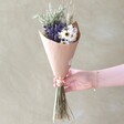 Model Holding Dried Lavender and Acroclinium Bunch