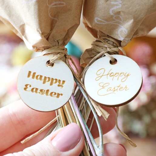 Close Up of Tokens on Easter Token Dried Flower Posy