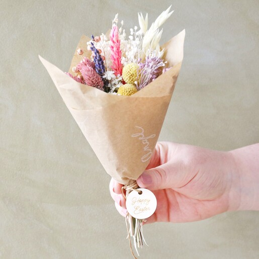 Easter Token Dried Flower Posy Being Held by Model