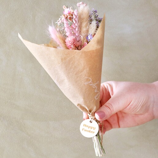 Easter Dried Flower Posy with Token Being Held by Model
