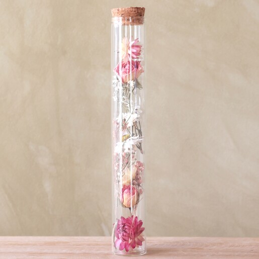 Large Dried Flower Glass Bottle on Wooden Table