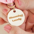 Close Up of Engraved 'Blooming Lovely' Token from Mother's Day Token Dried Flower Posy