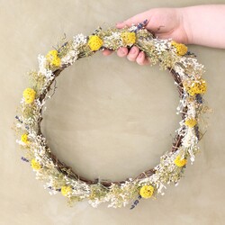 Mustard and Lavender Spring Dried Flower Wreath
