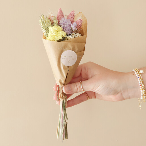 Model Holding Pastel Dried Flower Posy Bouquet Gift