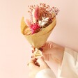 Model Holding Pink Personalised Valentine's Token Dried Flower Posy