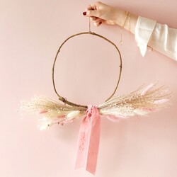 Personalised White and Pink Valentine's Dried Flower Half Wreath