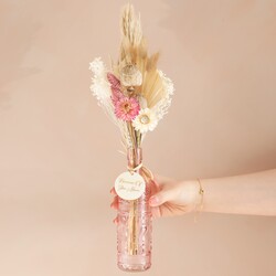 Pink Dried Flower Posy with Vase and Token