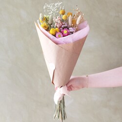Pink and Yellow Dried Flower Bouquet