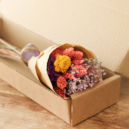 Rainbow Brights Dried Flower Posy Letterbox Gift with Amethyst in Box