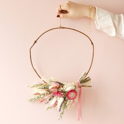 Slim White and Pink Valentine's Dried Flower Posy Hoop