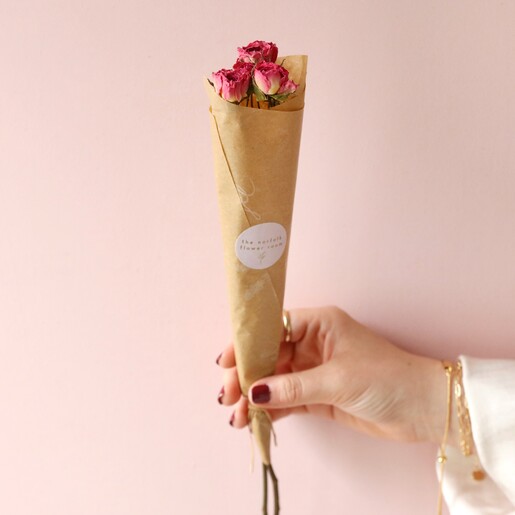 Small Dried Pink Rose Posy Model Holding Small Dried Pink Rose Posy