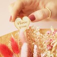 Close Up of Wooden 'I Love You' Stick from Valentine's Dried Flower Posy with Engraved Stick