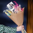 Model Holding Beautiful Valentine's Polaroid Photo Bright Dried Flower Bouquet