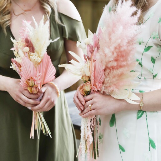 Close-up of Blush Pink Dried Flower Wedding Posy