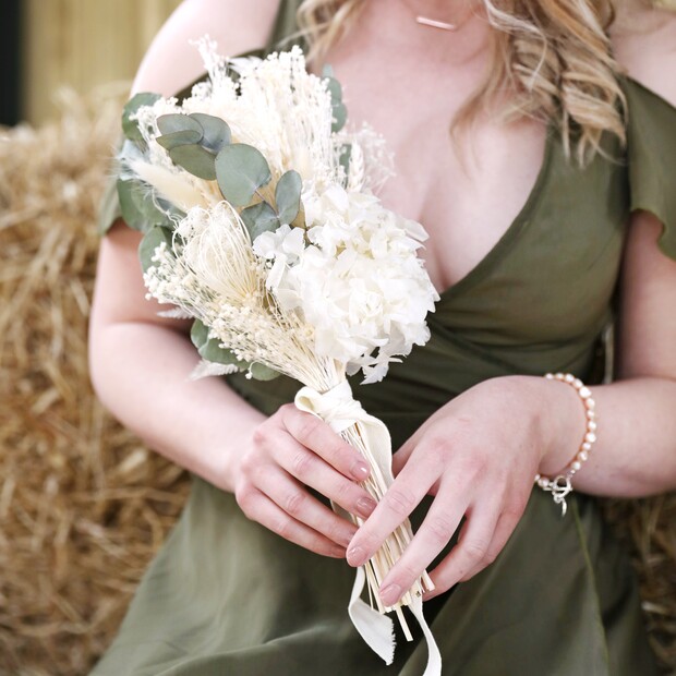 Eucalyptus and White Dried Flower Wedding Posy