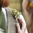 Eucalyptus & Yellow Dried Flower Buttonhole on Model