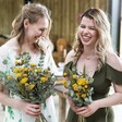 Bride and Bridesmaid with Eucalyptus and Yellow Dried Flower Wedding Posy