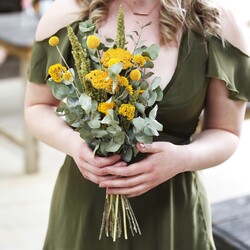 Eucalyptus and Yellow Dried Flower Wedding Posy